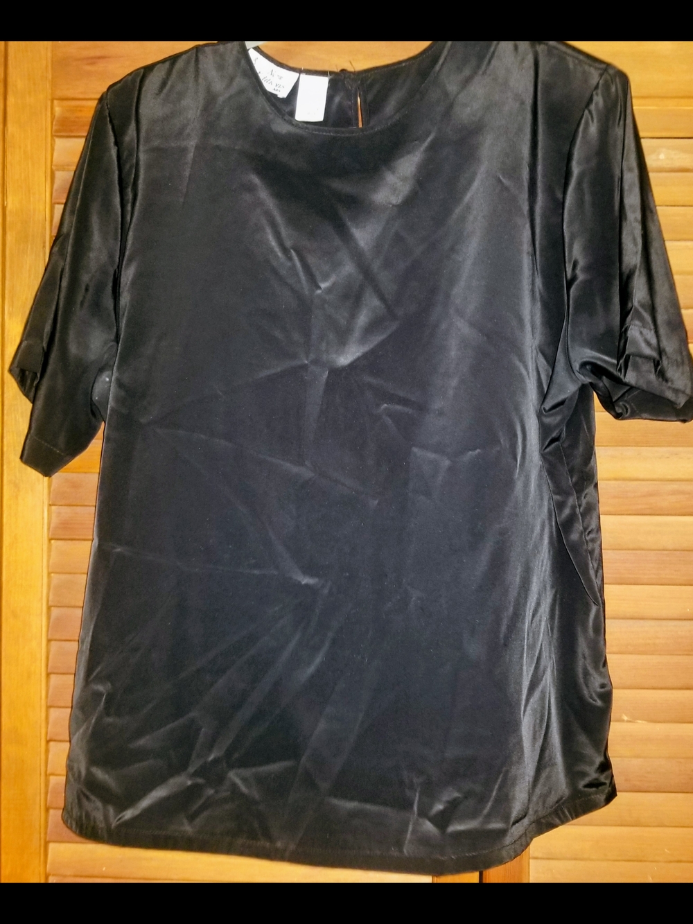Classic Black Satin Short Sleeve Blouse by